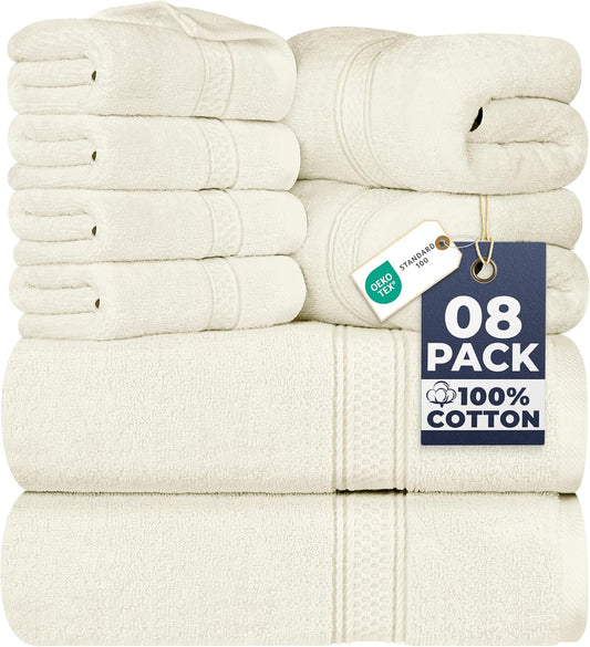 Utopia Towels 8 Piece Majestic Plush Luxury Towel Set, Cotton, Ivory