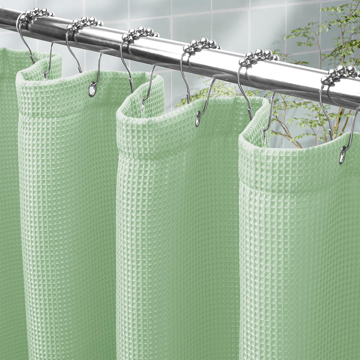AmazerBath Blush Pink Shower Curtain Fabric, Waffle Shower Curtain Heavy Duty 240GSM, Hotel Quality Bathroom Shower Curtains, 72 x 72 Inches