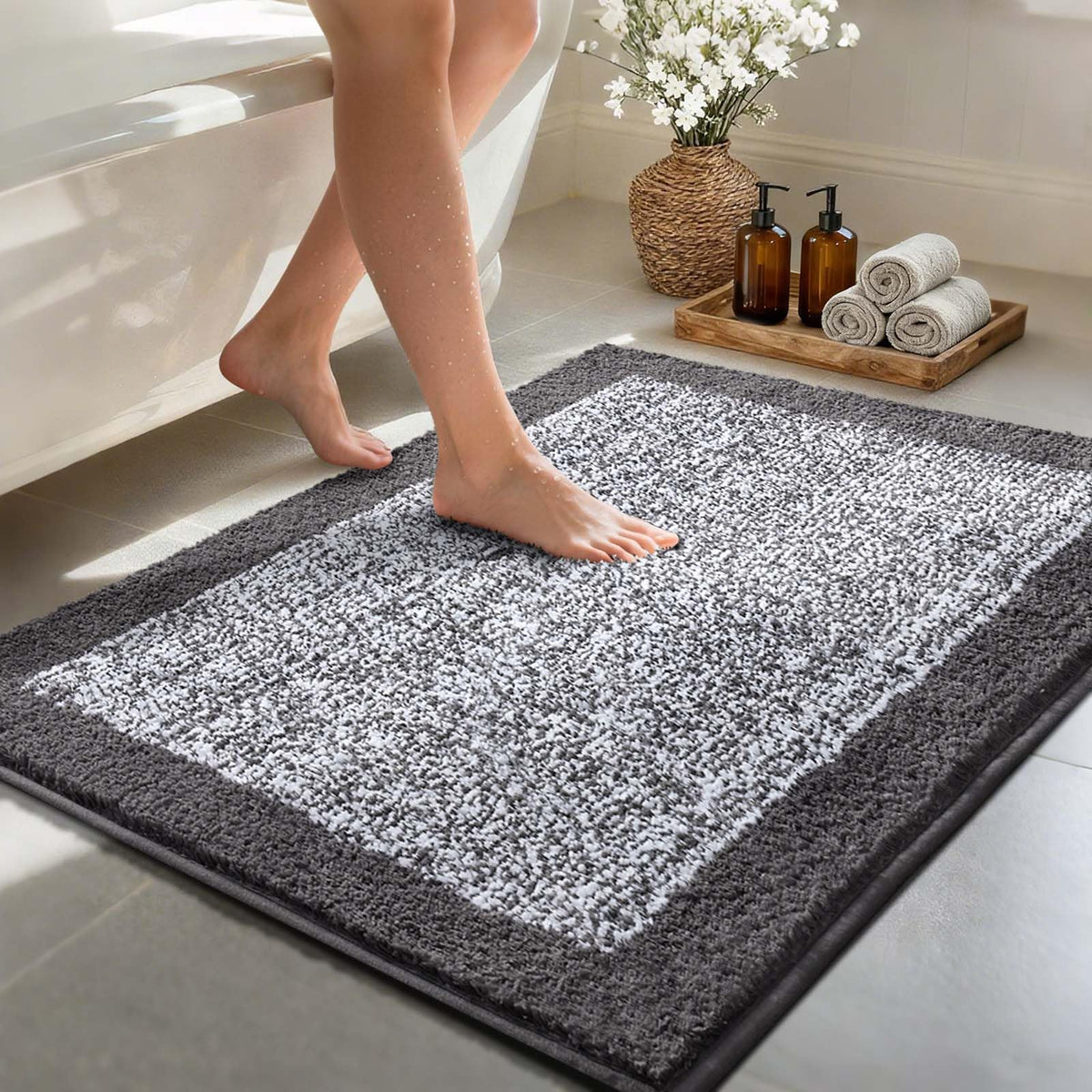 48x24 Long Bathroom Rugs Non Slip Washable, Soft Absorbent Bath Mat Blue