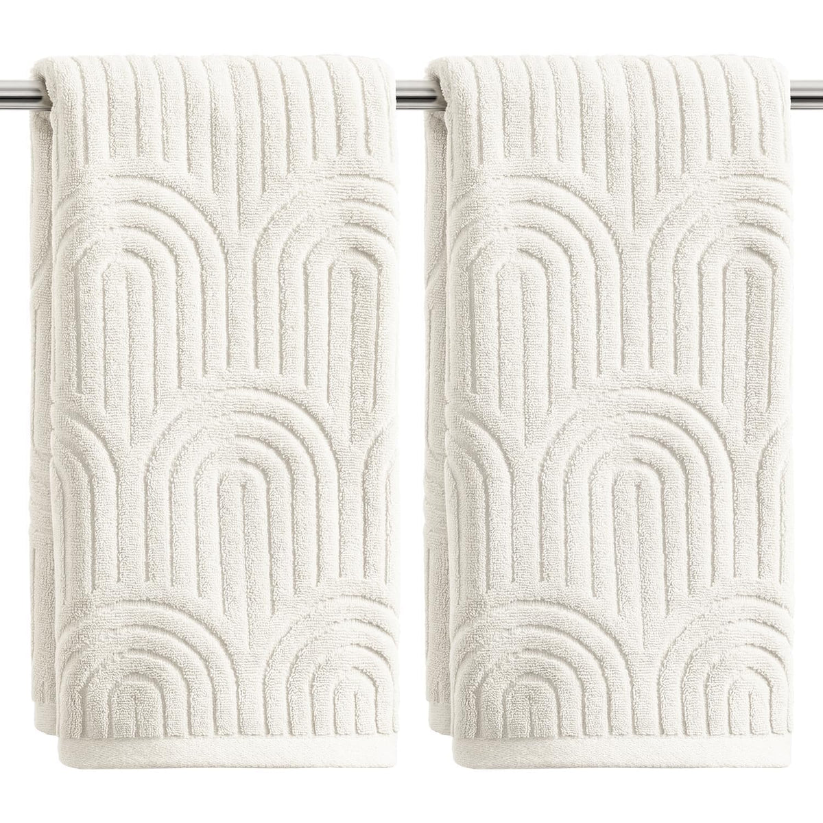 Artoid Mode 2 Pcs Caramel 3D Arched Stripes Jacquard Hand Towels for Bathroom, 100% Cotton Soft Absorbent Bathroom Decor Towels, 13.7 x 29.5 Inch