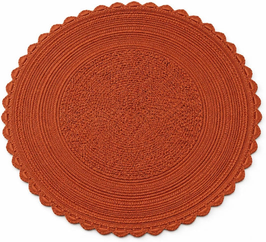 Royal Blaze Crochet Bath Rug 100% Cotton Reversible, 30”x30” Rust Round Bath Mat, Reversible Plush Tufted Loop Design with Decorative Edges, Thick Bathroom Rug