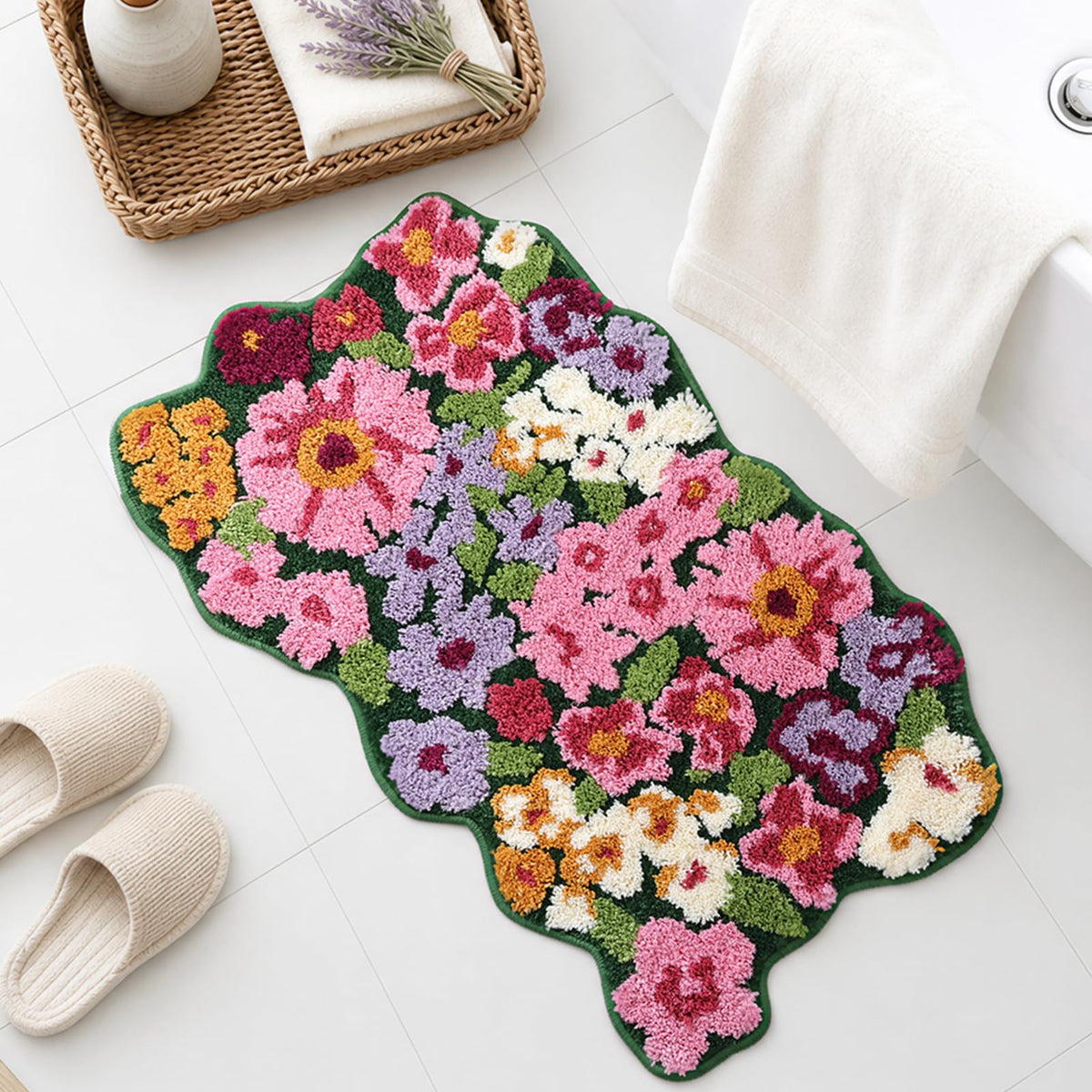 TRUEDAYS Floral Bath Mat, Cute Bath Mat for Bathroom, 32'' x 20'', Purple