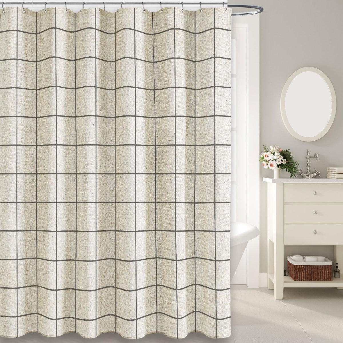 WOUVMA Brown Striped Shower Curtain Neutral