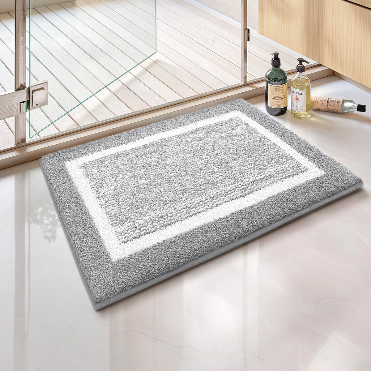 Color&Geometry 16"x24" Small Bath Mats for Bathroom Simple and Stylish,Gray