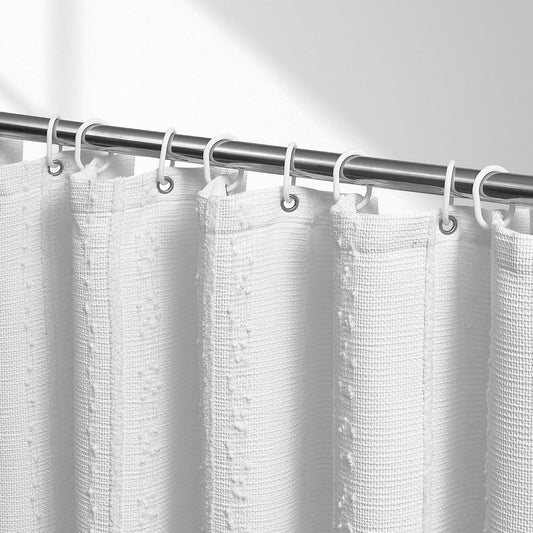 White Shower Curtain Boho, Textured Shower Curtain Cotton Blend Waffle Weave Stripe Fabric Shower Curtains for Bathroom, Hotel, Washable, 72 x 72