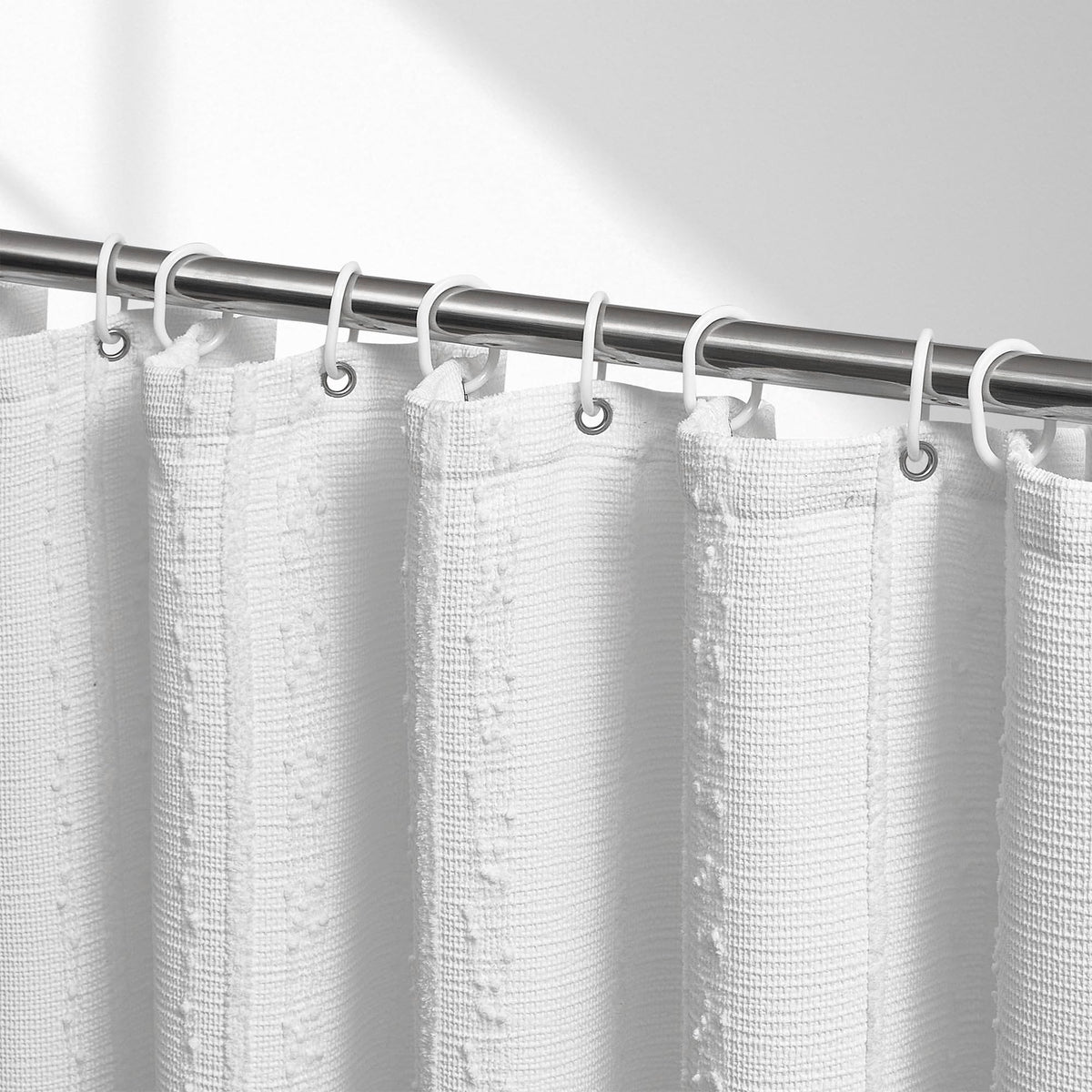 White Shower Curtain Boho, Textured Shower Curtain Cotton Blend Waffle Weave Stripe Fabric Shower Curtains for Bathroom, Hotel, Washable, 72 x 72