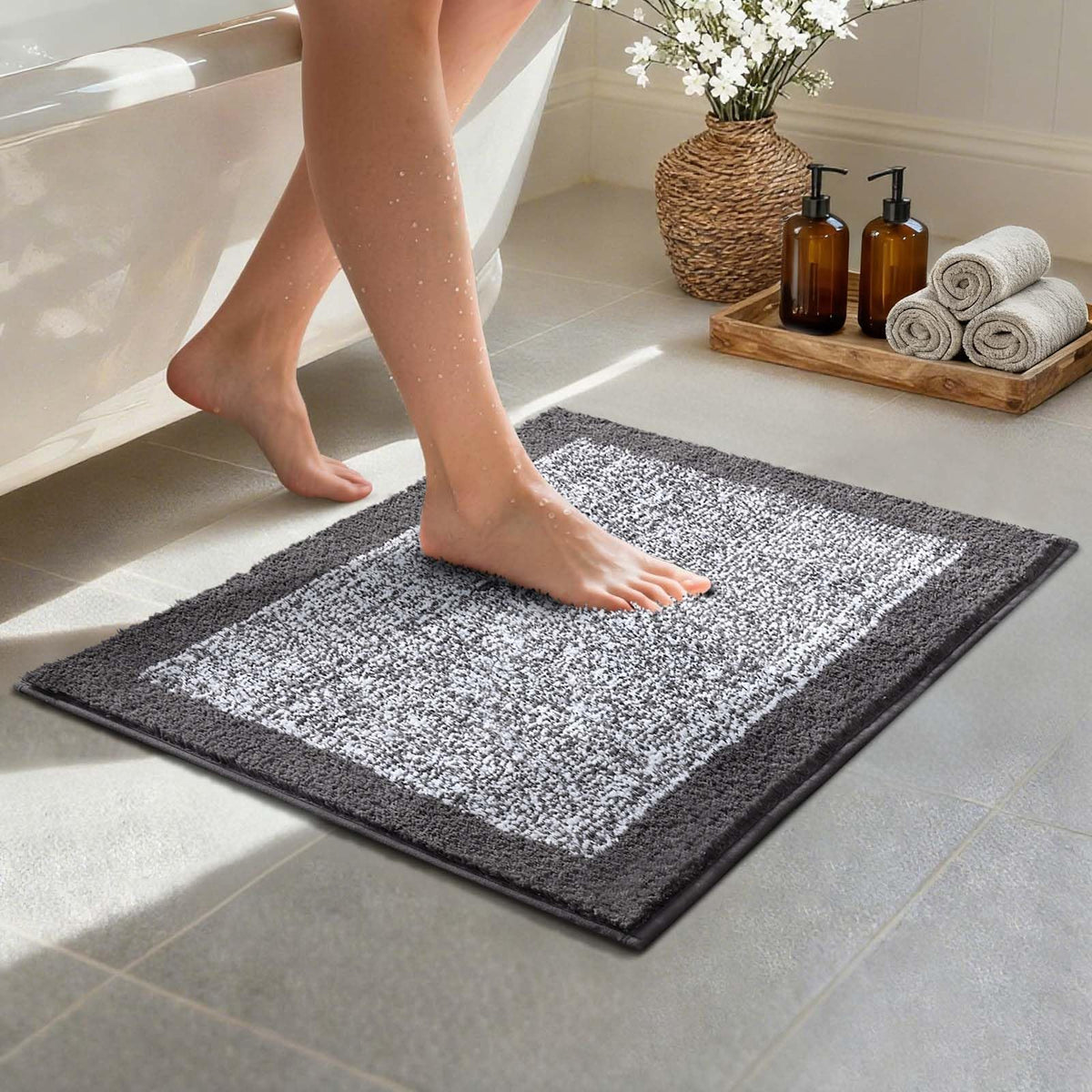 48x24 Long Bathroom Rugs Non Slip Washable, Soft Absorbent Bath Mat Blue