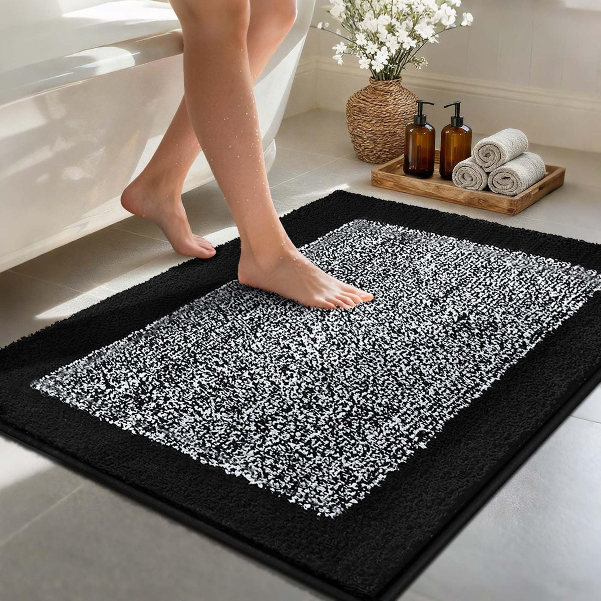 48x24 Long Bathroom Rugs Non Slip Washable, Soft Absorbent Bath Mat Blue