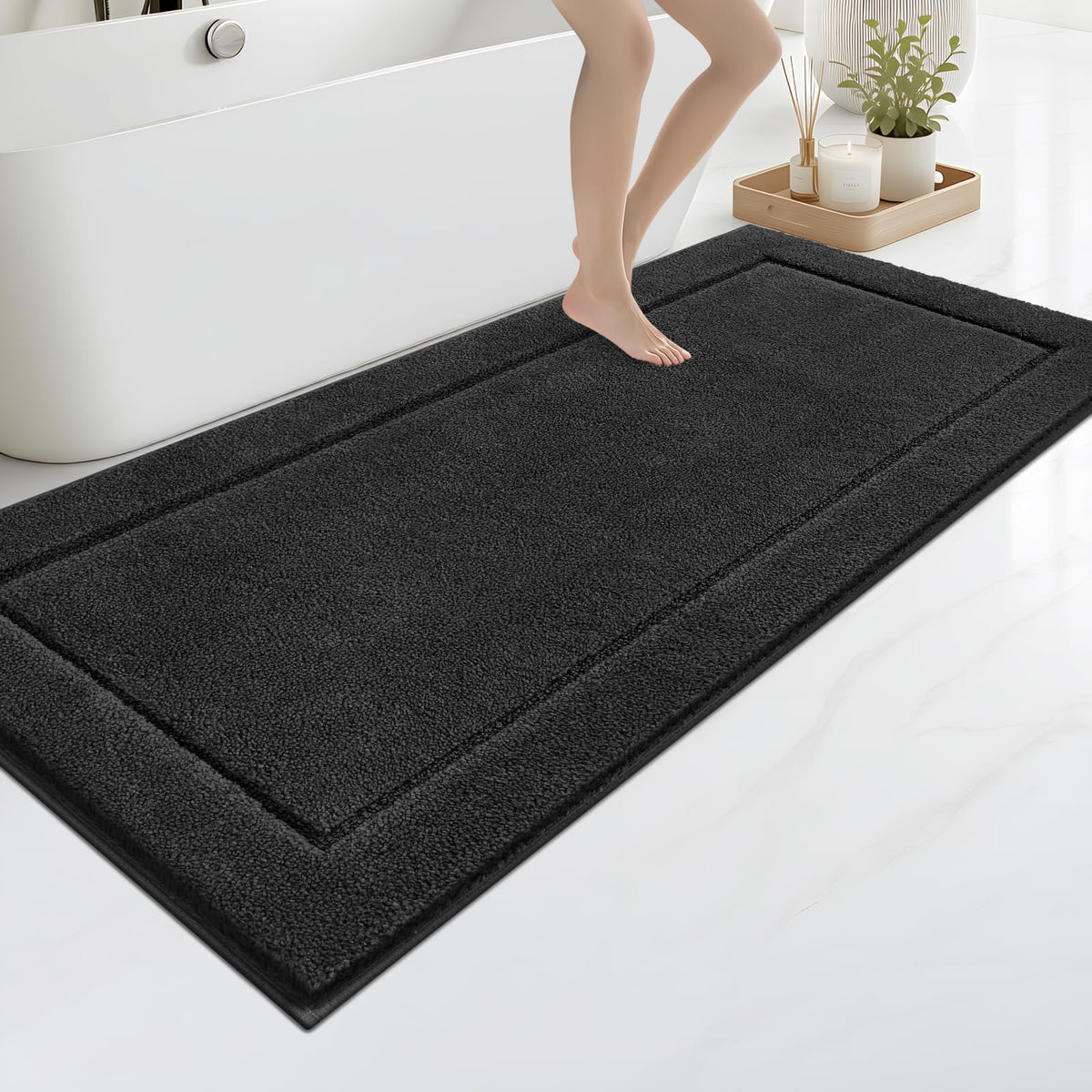 anllugs Bathroom Rugs, Non-Slip Bath Rugs, 24" x 60", Grey