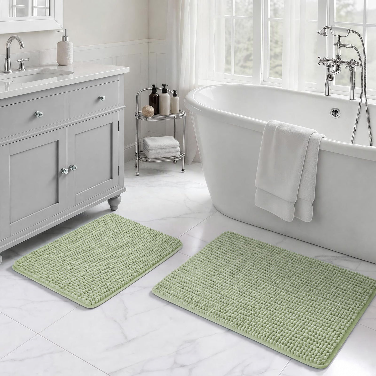 Ophanie Grey Bathroom Rugs 30x20, Soft Chenille Bath Mat, Non Slip Absorbent Quick Dry Light Gray Mats, Machine Washable Thick Small Area Rug Sets,Grip Bathmat for Shower,Toilet,Sink and Indoor Floor