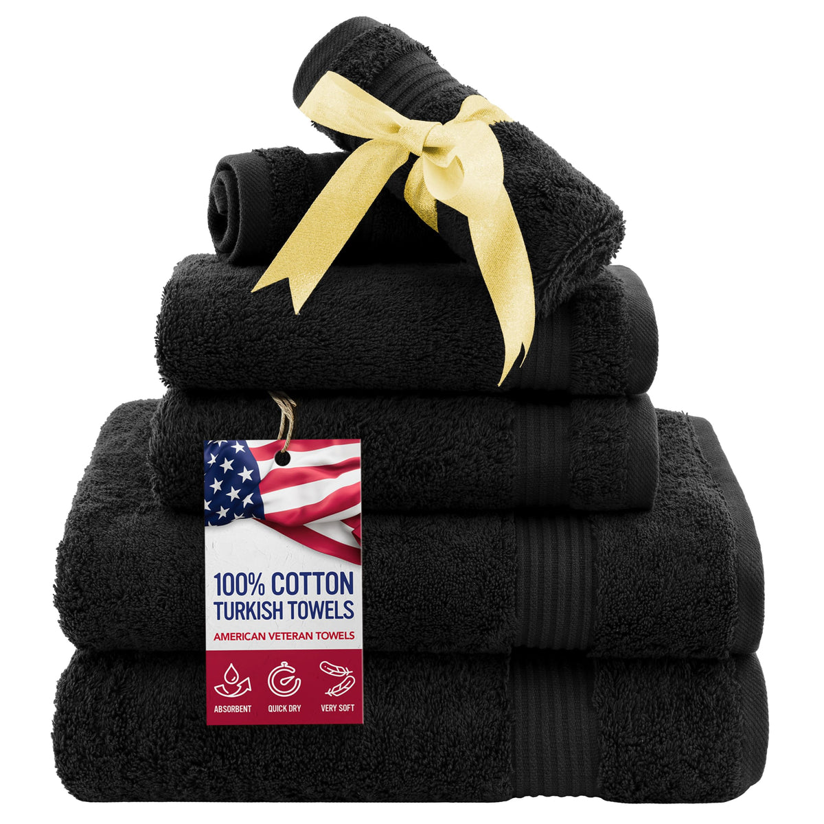 American Veteran Towel, Hand Towels for Bathroom Set of 4, 100% Cotton Turkish Hand Towel Sets, Soft Hand Face Towels, Navy Blue Hand Towels