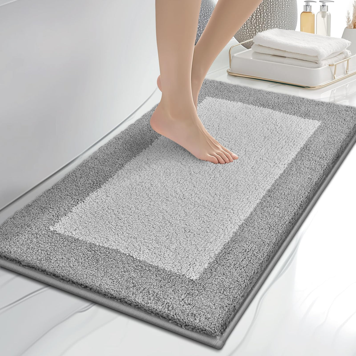 anllugs Bathroom Rugs, 20" x 30" Soft Bath Rugs, Olive Green & Green