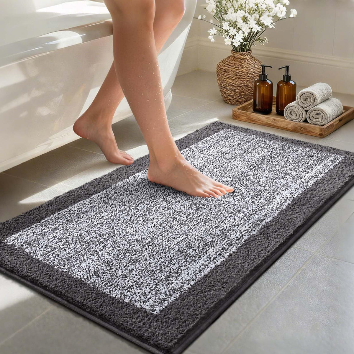 48x24 Long Bathroom Rugs Non Slip Washable, Soft Absorbent Bath Mat Blue