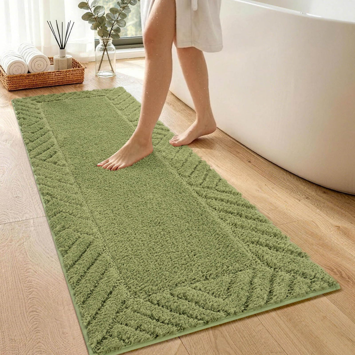 48x17 Long Bathroom Runner Rugs Beige, Non Slip Washable Bath Rugs