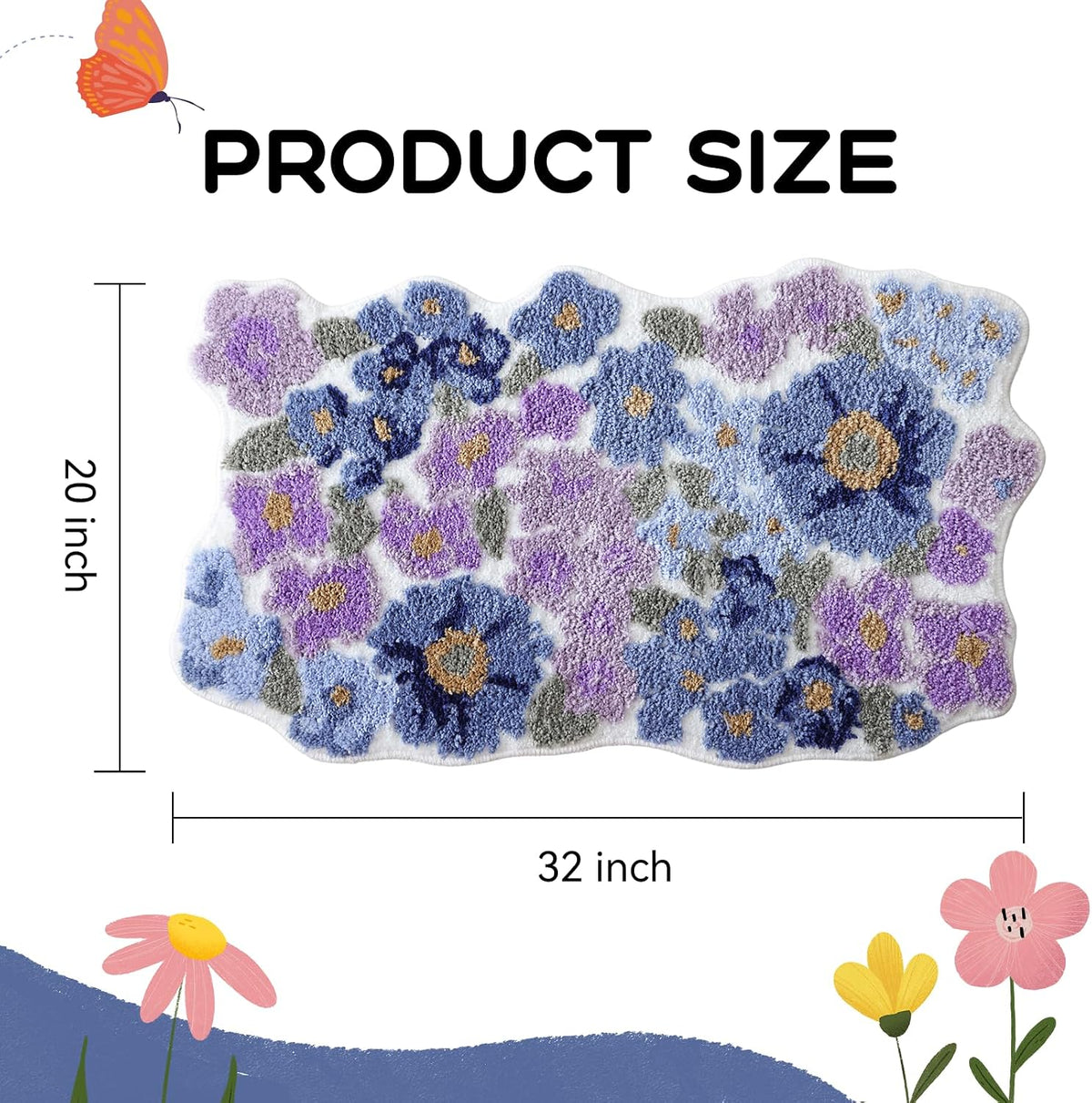 TRUEDAYS Floral Bath Mat, Cute Bath Mat for Bathroom, 32'' x 20'', Purple
