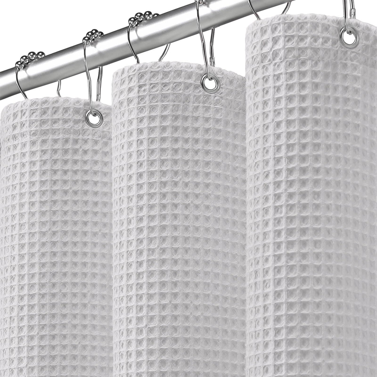White Waffle Weave Shower Curtain 258GSM Heavyweight Cotton Fabric 72Wx72L