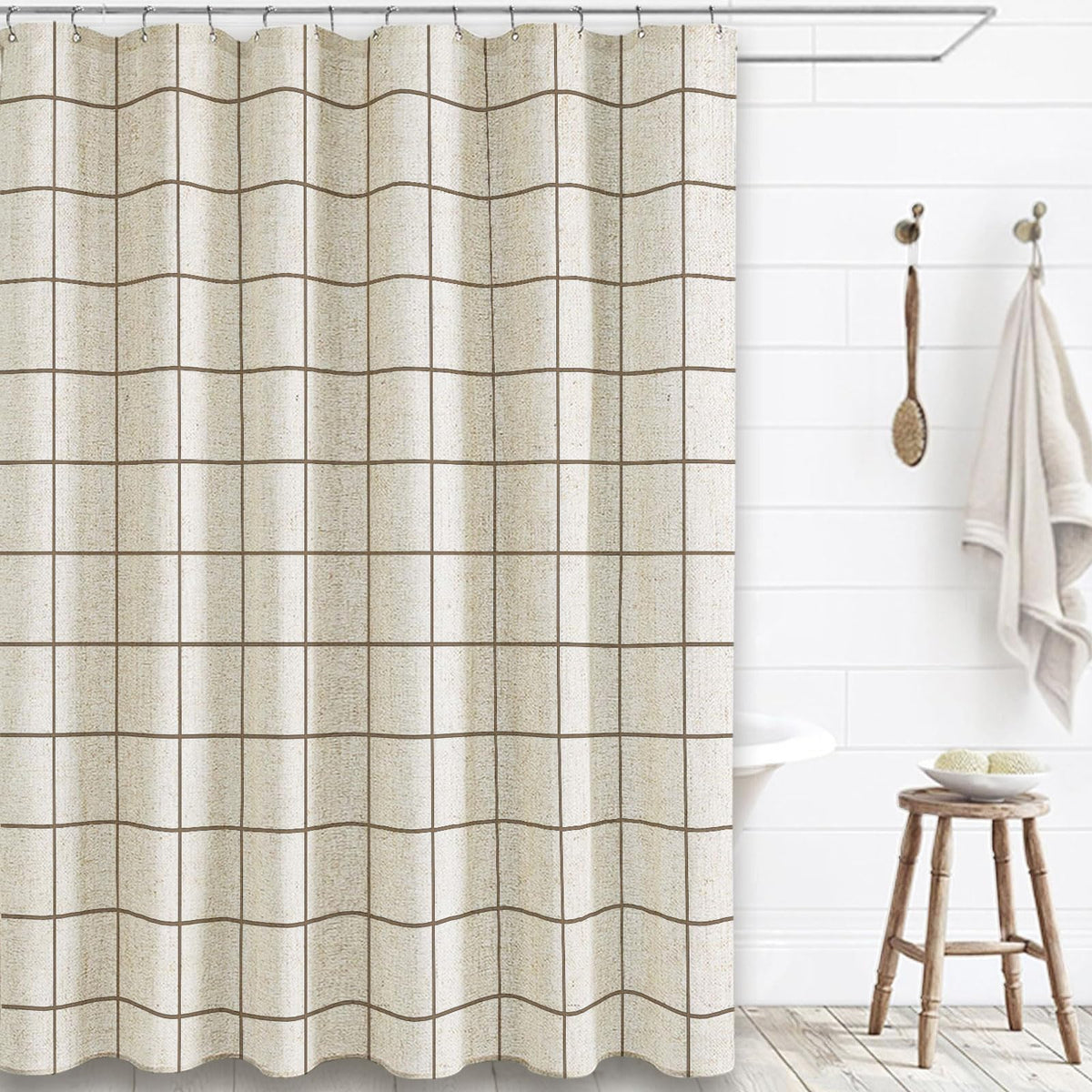 WOUVMA Brown Striped Shower Curtain Neutral