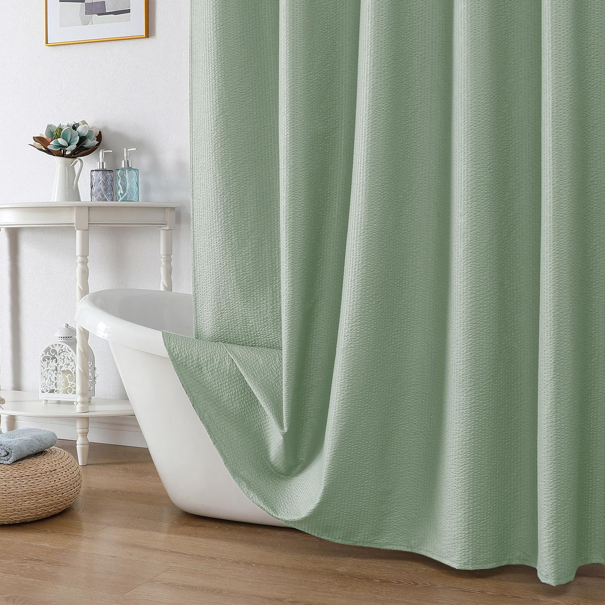 OWENIE Cream Shower Curtain or Bathroom 72x72 Inch, 3D Embossed Textured Waffle Fabric Shower Curtains, Soft Hotel Farmhouse Style, Water Repellent, Machine Washable, Cream, 72" W x 72" L