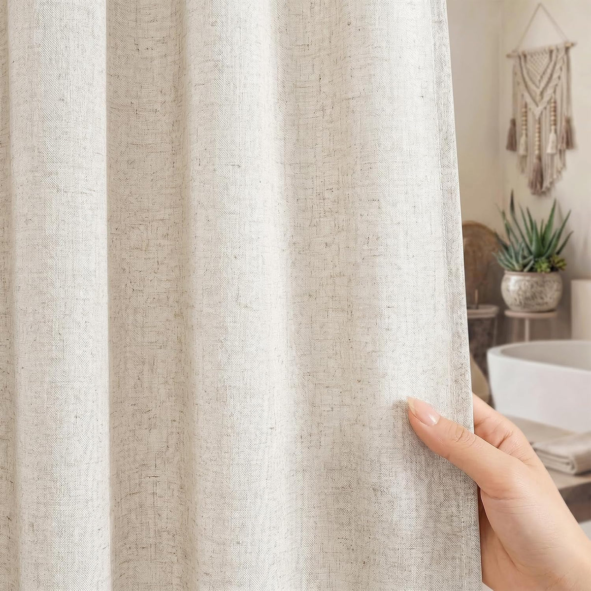Seasonwood Linen Shower Curtain Farmhouse Bathroom Decor 72x96 Inches