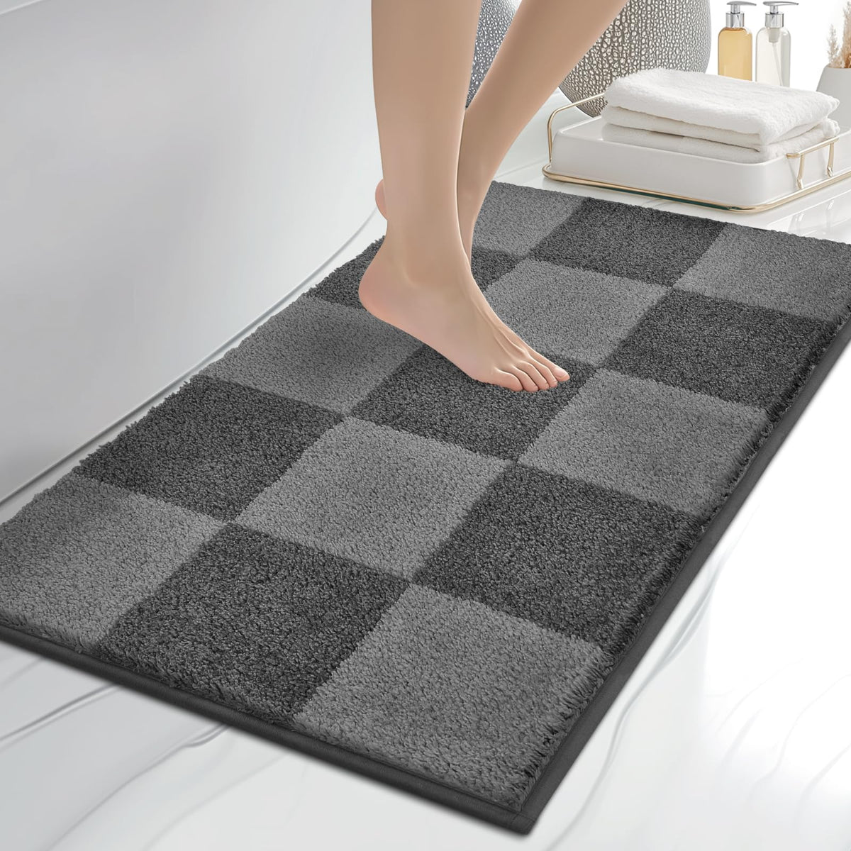anllugs Bathroom Rugs, 20" x 30" Soft Bath Rugs, Olive Green & Green