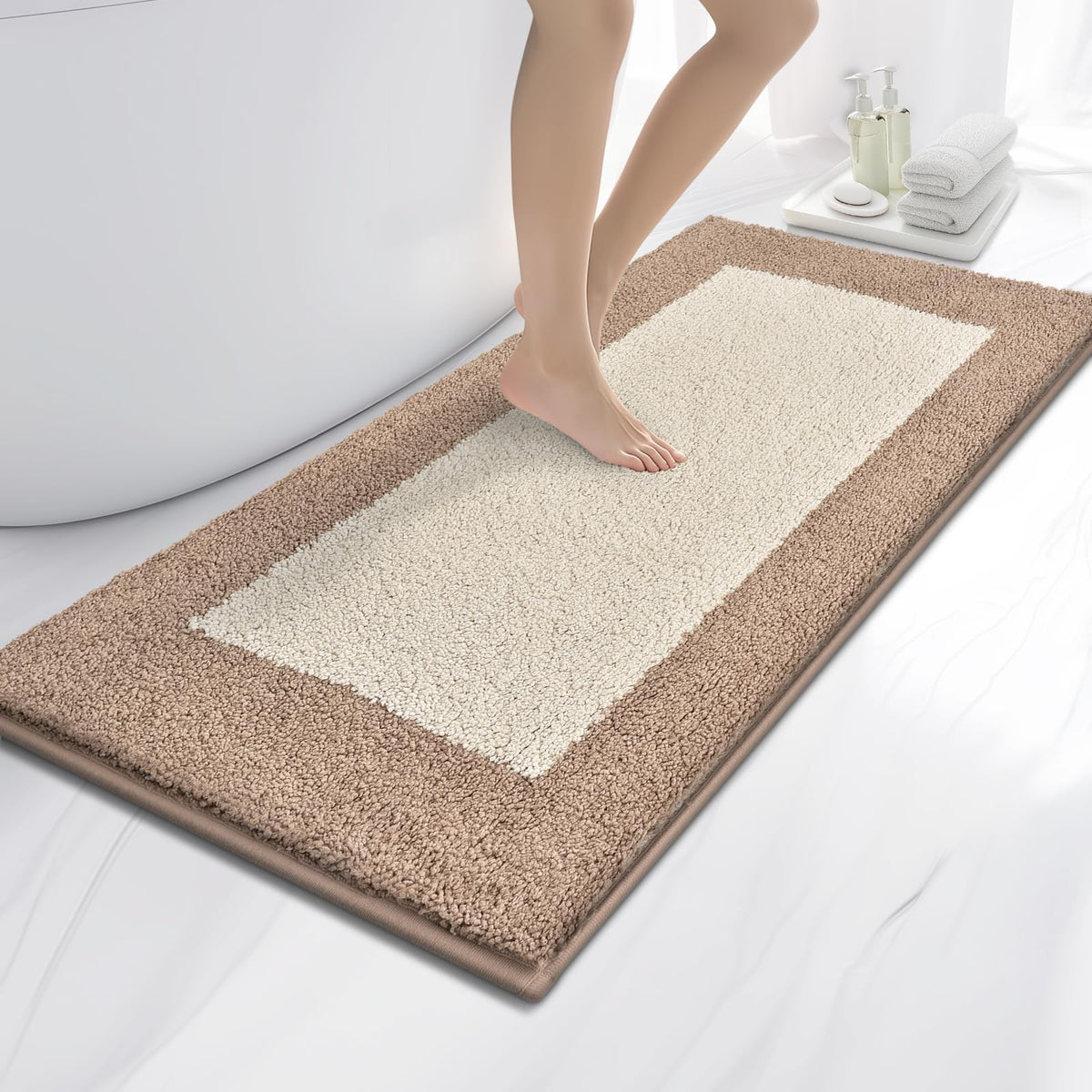 anllugs Bathroom Rugs, 20" x 30" Soft Bath Rugs, Olive Green & Green