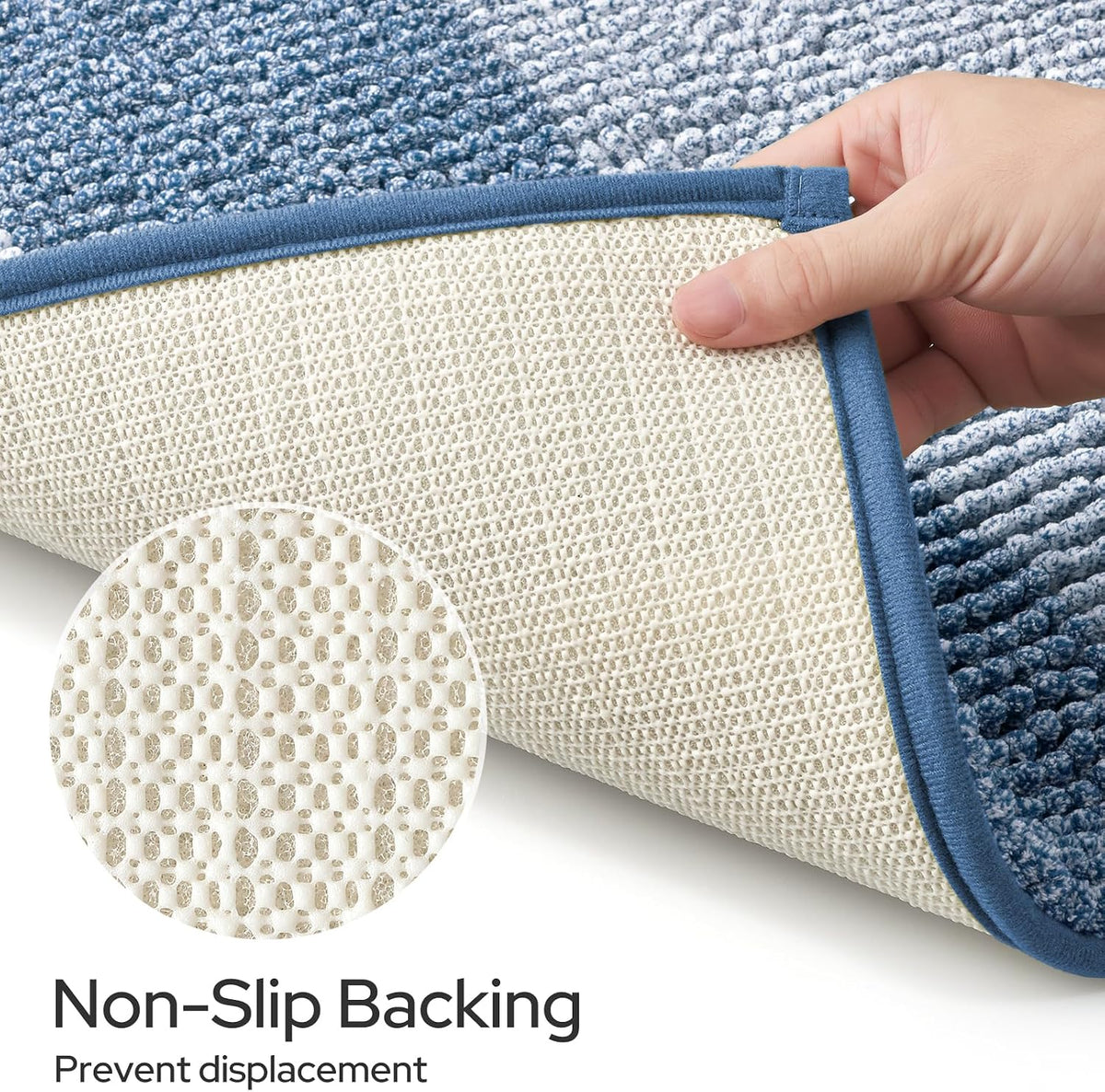 HOMEIDEAS Blue Bathroom Rugs Sets 2 Piece Chenille, 20"x32"+17"x24"