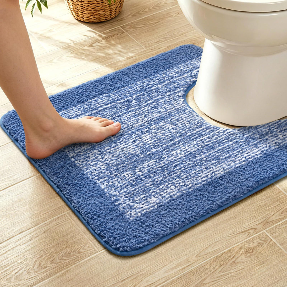 48x24 Long Bathroom Rugs Non Slip Washable, Soft Absorbent Bath Mat Blue