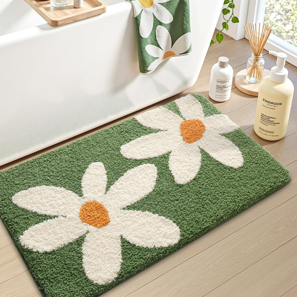 LUMI Square Beach Bathroom Rug 32x32, Soft Absorbent Bath Mat, Non Slip