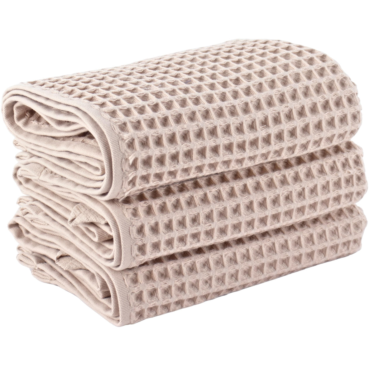 PÜSKÜL Natural 100% Turkish Cotton Waffle Hand and Kitchen Towels Set of 3