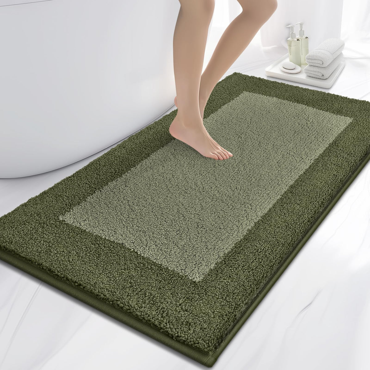 anllugs Bathroom Rugs, 20" x 30" Soft Bath Rugs, Olive Green & Green
