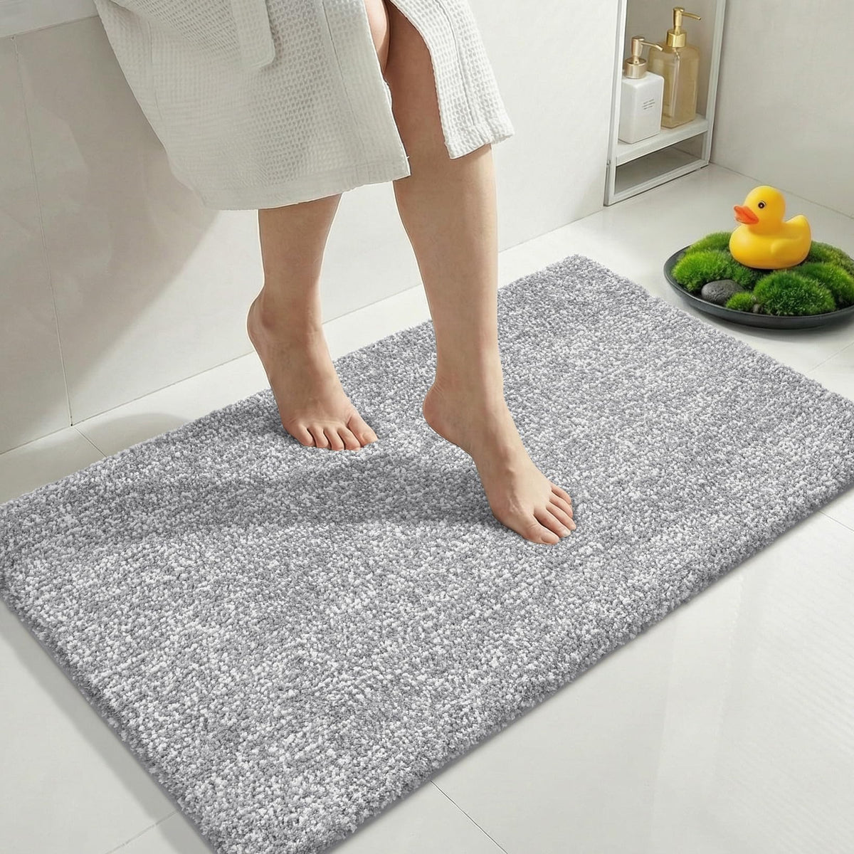 Yimobra Non Slip Machine Washable Bathroom Rug 32x20 Light Blue and White