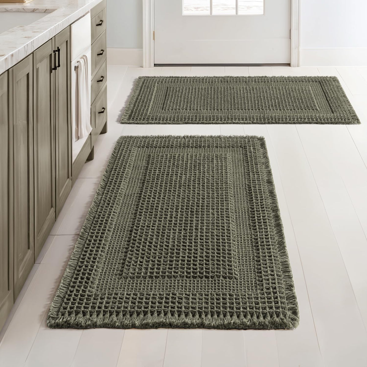 MIULEE Set of 2 Waffle Bathroom Rugs Brown&Cream Boho Bath Mat 17x24+18x30
