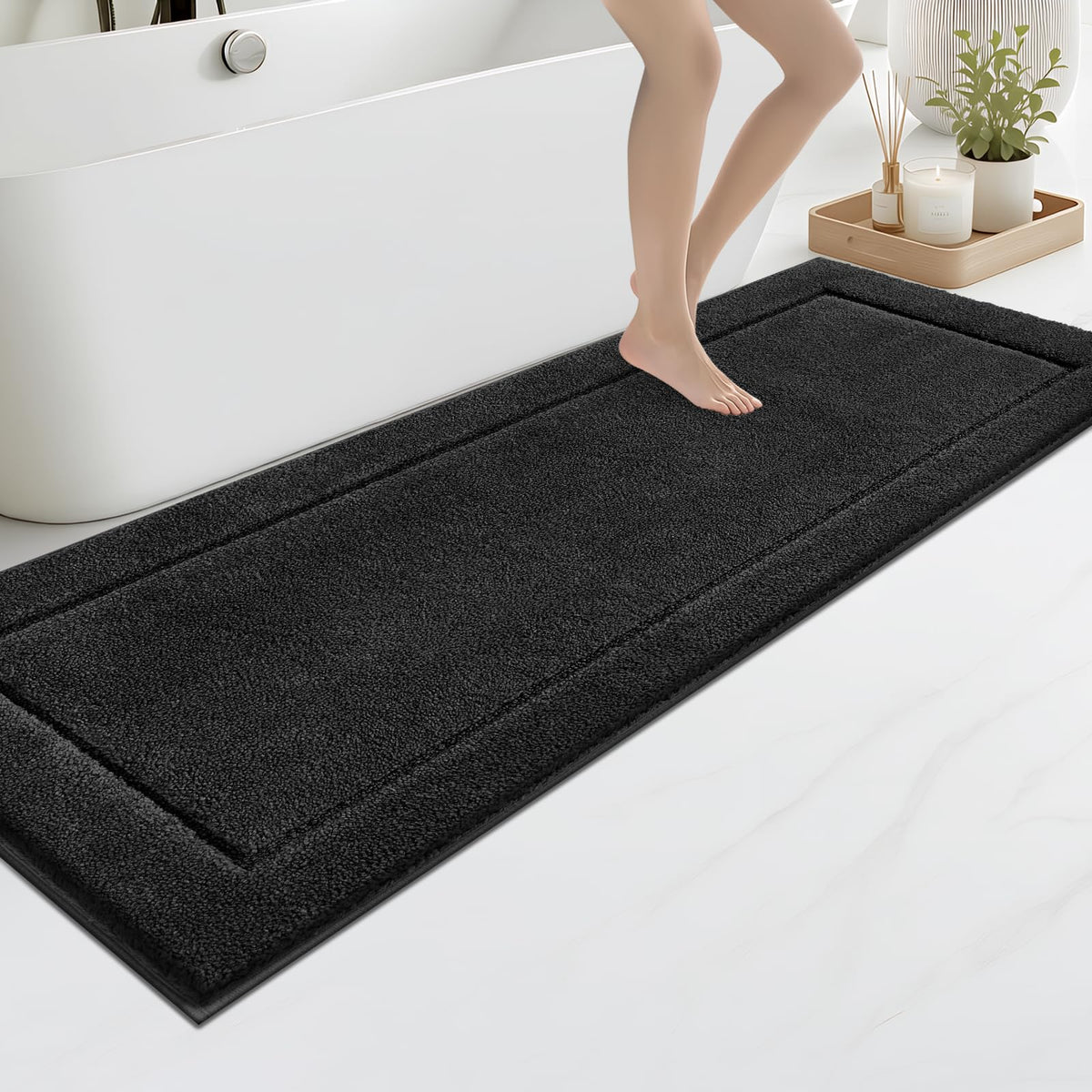 anllugs Bathroom Rugs, Non-Slip Bath Rugs, 24" x 60", Grey