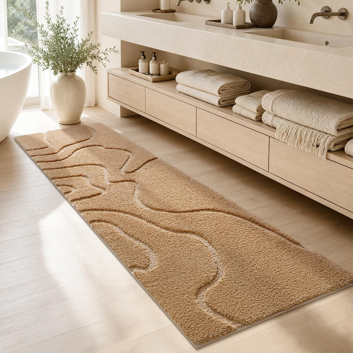 YIHOUSE Soft Bathroom Rugs 24" x 36", Non-Slip Absorbent Bath Mat, Beige