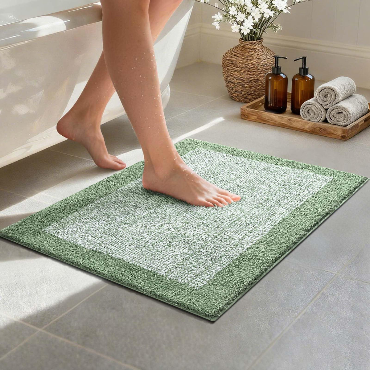 48x24 Long Bathroom Rugs Non Slip Washable, Soft Absorbent Bath Mat Blue