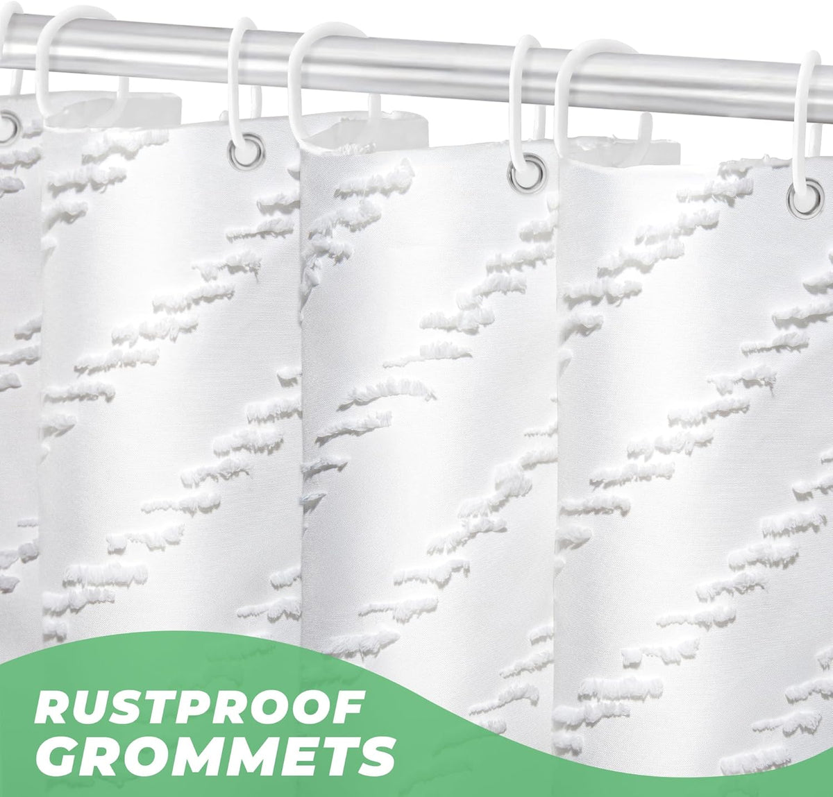 White Boho Fabric Shower Curtain 72 x 84 Inches
