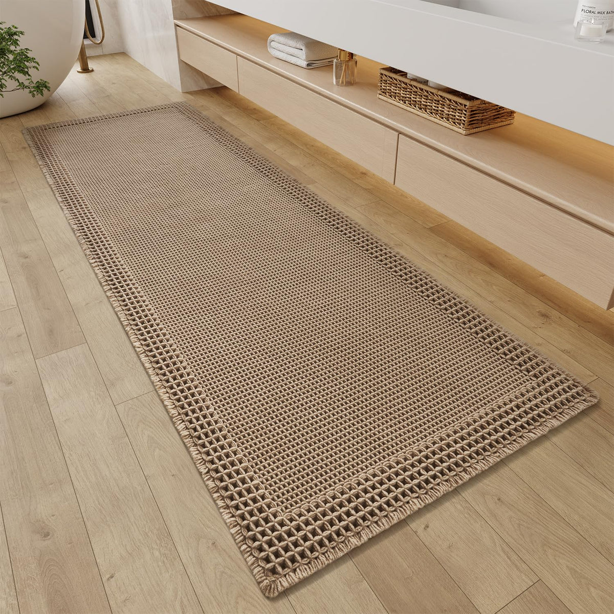 RESARE Waffle Bath Mat for Bathroom, Non Slip Bathroom Rugs 17"x24" Green