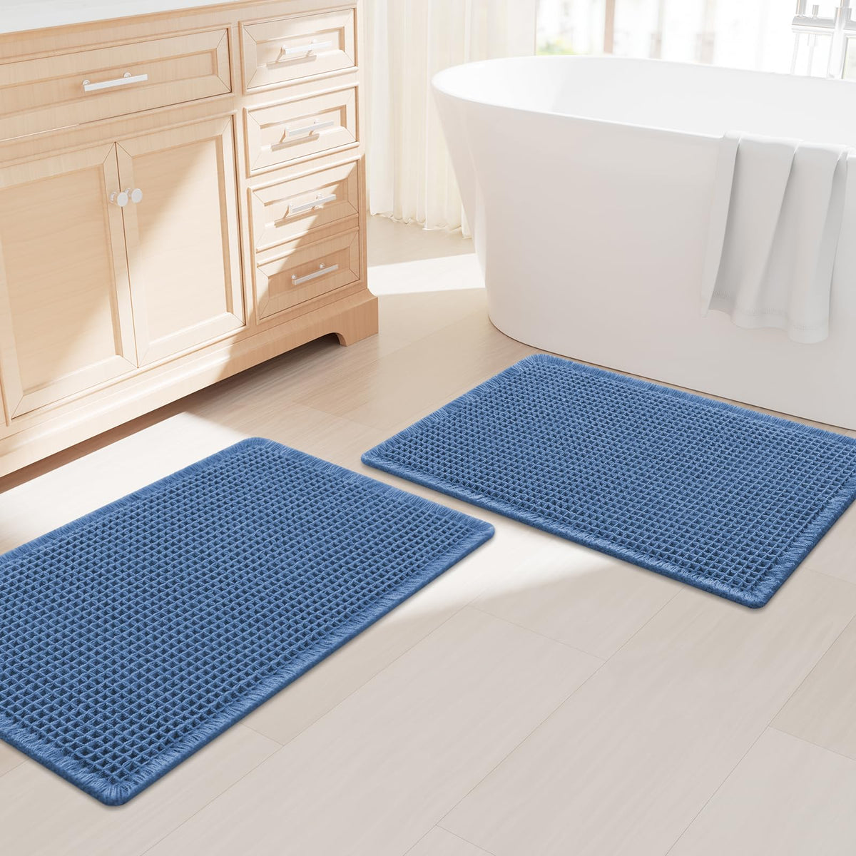 Smiry Waffle Bathroom Rugs Sets 2 Piece (30x20+24x16, Brown)