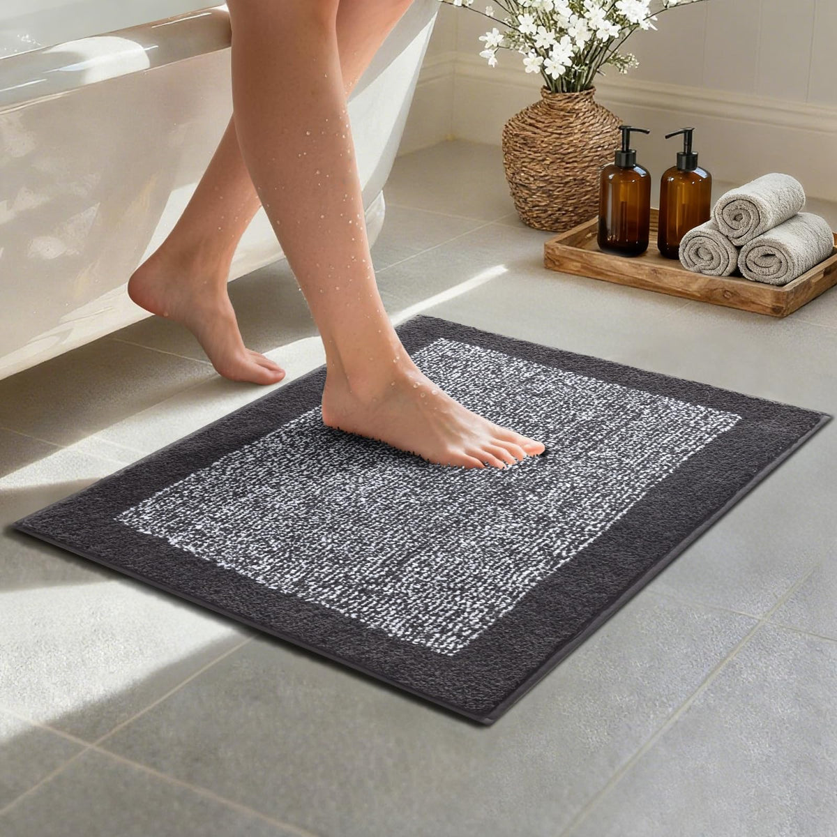 48x24 Long Bathroom Rugs Non Slip Washable, Soft Absorbent Bath Mat Blue