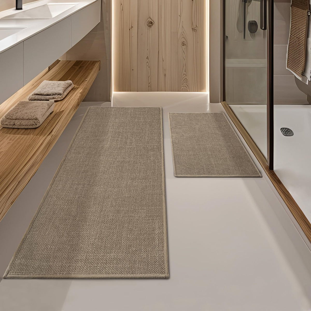 YIHOUSE Bathroom Rugs Thin Bath Mat Sets 2 Pieces Quick Dry,Beige