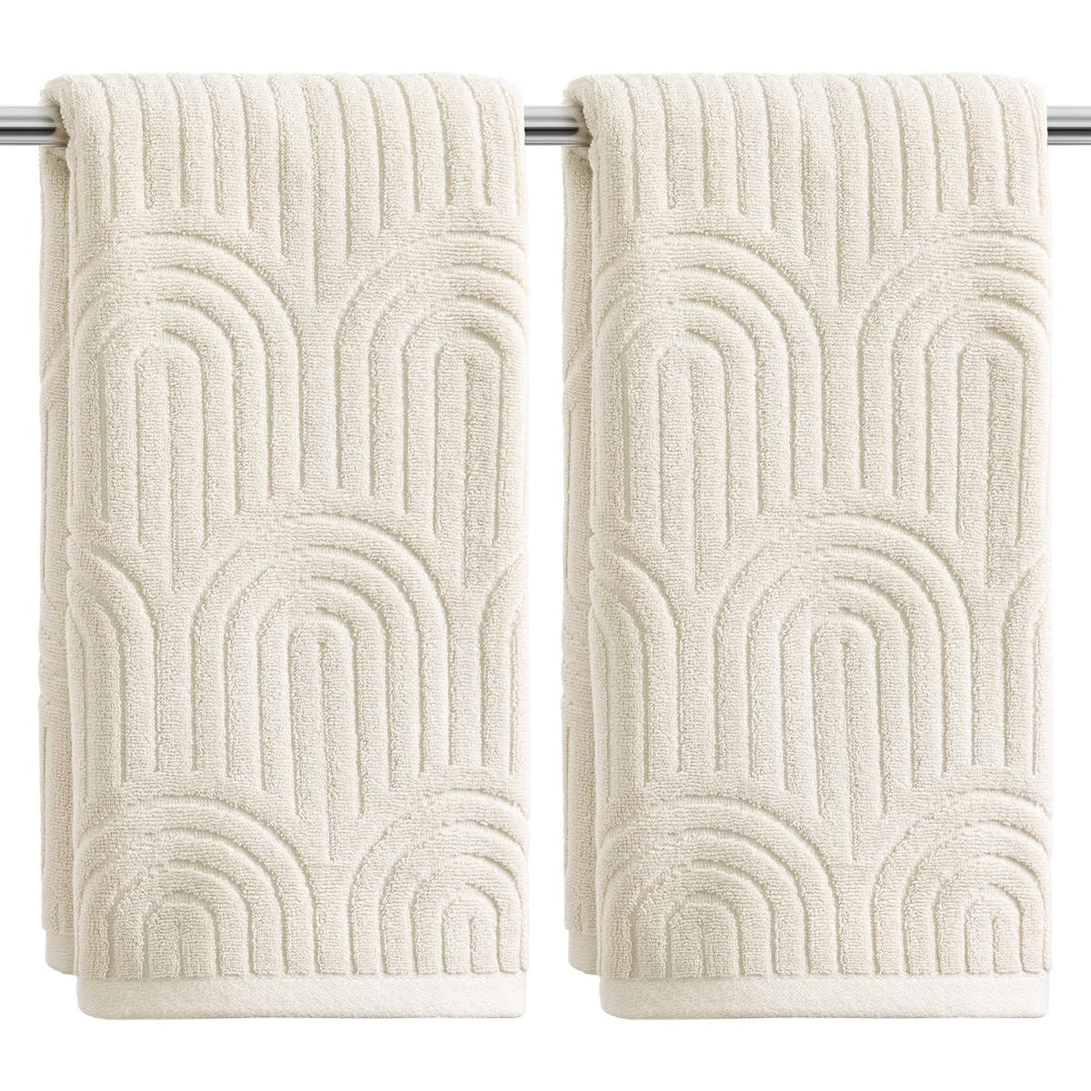 Artoid Mode 2 Pcs Caramel 3D Arched Stripes Jacquard Hand Towels for Bathroom, 100% Cotton Soft Absorbent Bathroom Decor Towels, 13.7 x 29.5 Inch
