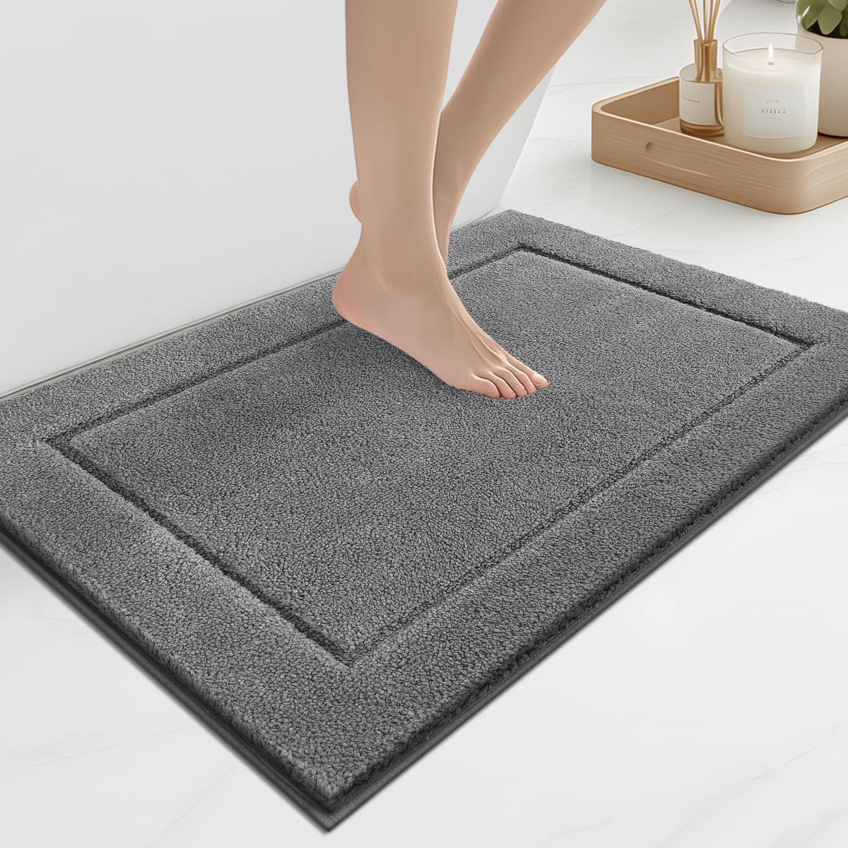 anllugs Bathroom Rugs, Non-Slip Bath Rugs, 24" x 60", Grey