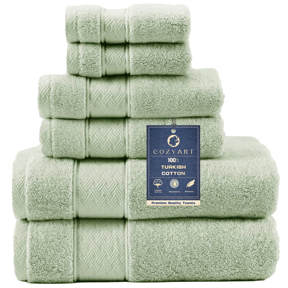 COZYART Bath Towel Set 6 PCS, Luxury 100% Turkish Cotton 650GSM Ultra Soft
