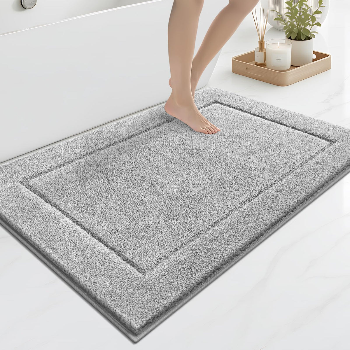 anllugs Bathroom Rugs, Non-Slip Bath Rugs, 24" x 60", Grey