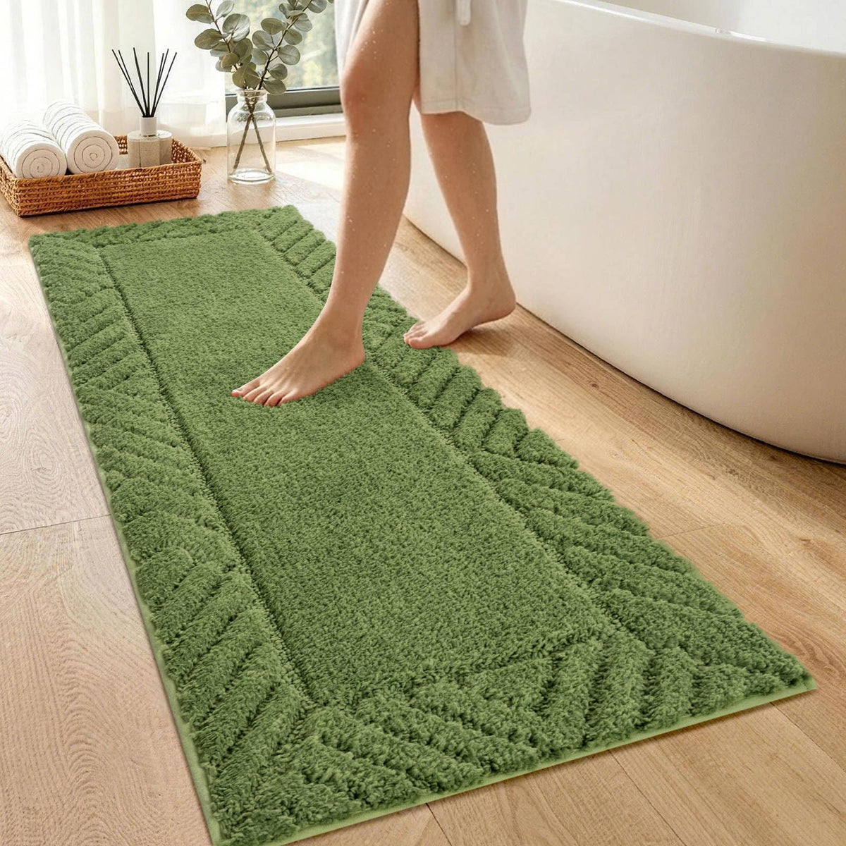 48x17 Long Bathroom Runner Rugs Beige, Non Slip Washable Bath Rugs