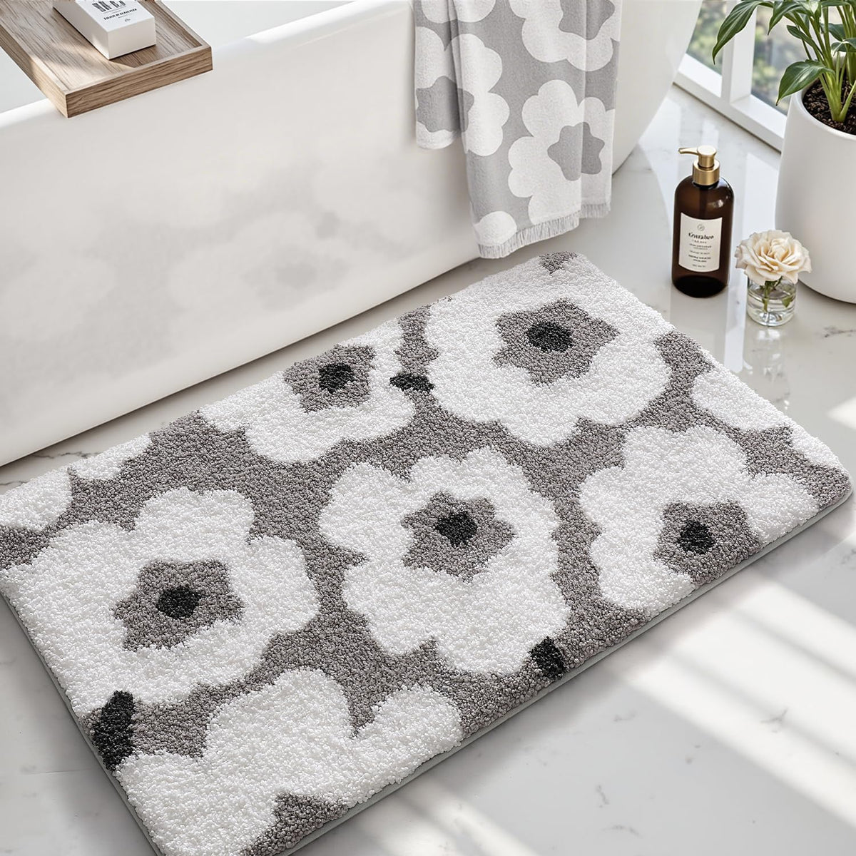 LUMI Square Beach Bathroom Rug 32x32, Soft Absorbent Bath Mat, Non Slip