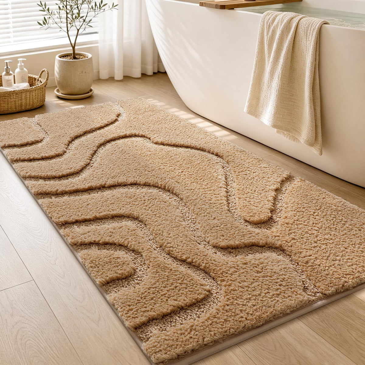 YIHOUSE Soft Bathroom Rugs 24" x 36", Non-Slip Absorbent Bath Mat, Beige