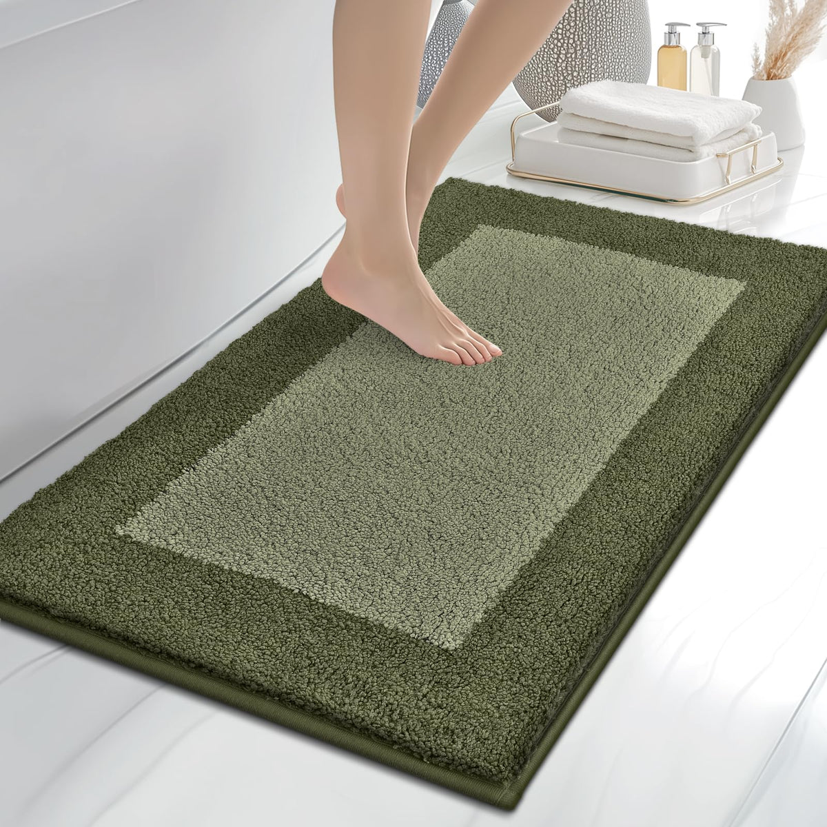 anllugs Bathroom Rugs, 20" x 30" Soft Bath Rugs, Olive Green & Green