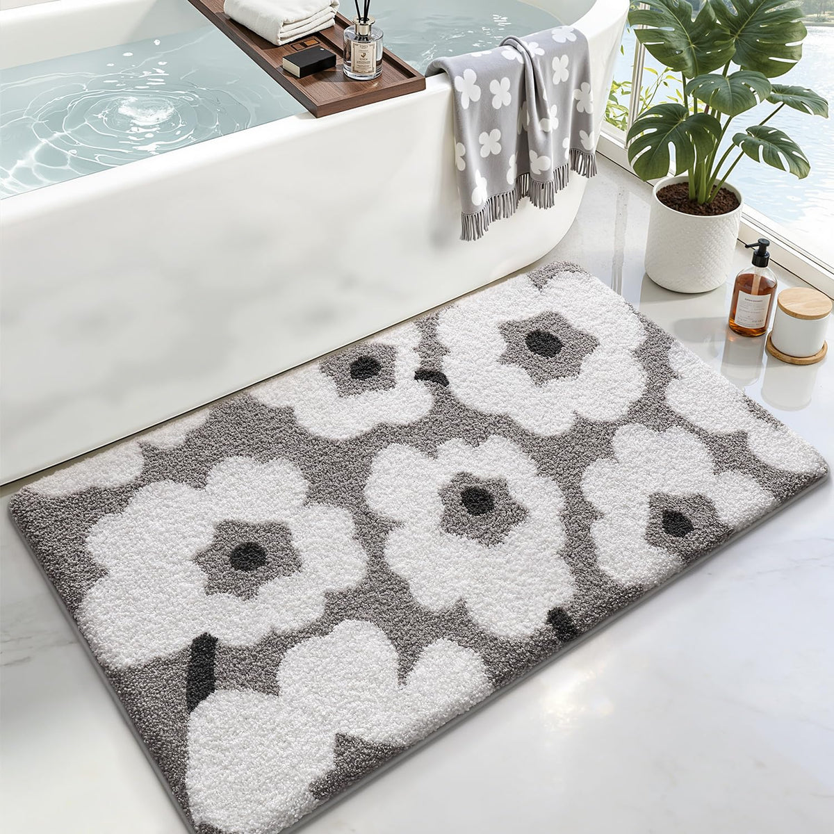 LUMI Square Beach Bathroom Rug 32x32, Soft Absorbent Bath Mat, Non Slip