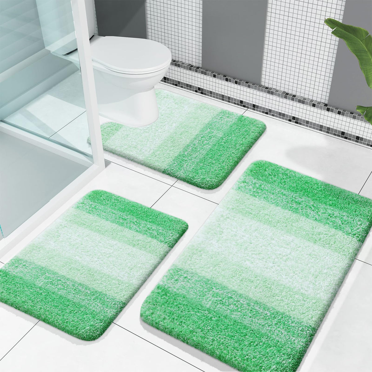 OLANLY Microfiber Bathroom Rugs Sets 3 Piece, Absorbent Bath Mats, Grey